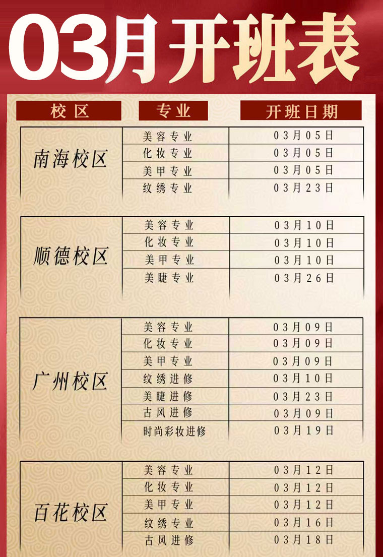 2026年3月份课程开班表