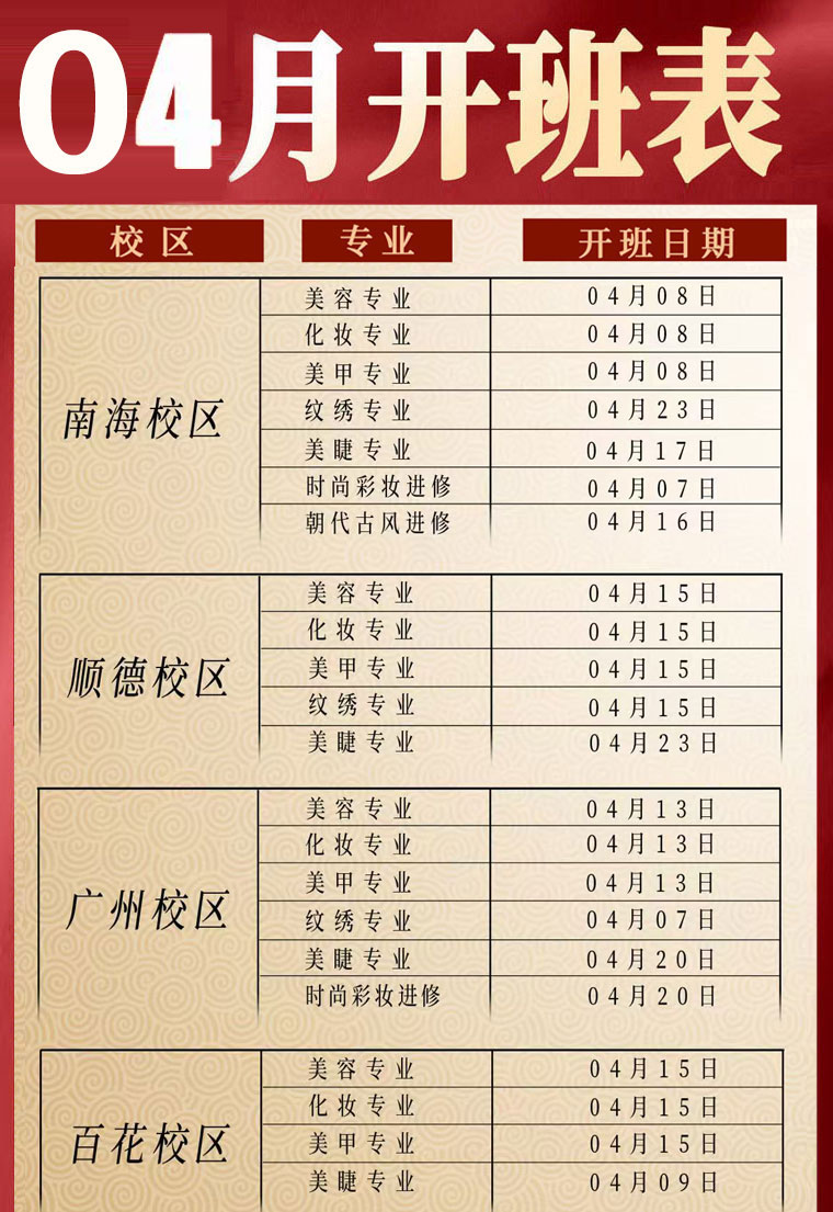 2026年4月份课程开班表